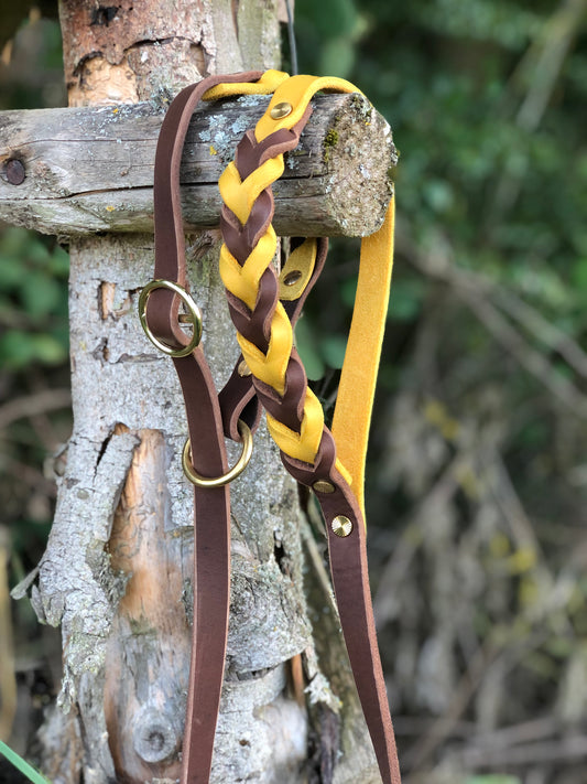 Retrieverleine aus Fettleder zweifarbig geflochten