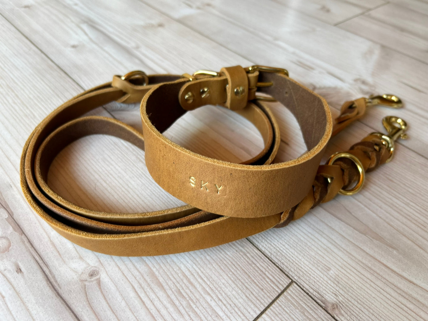 4 cm breites Halsband-Leinenset aus Fettleder